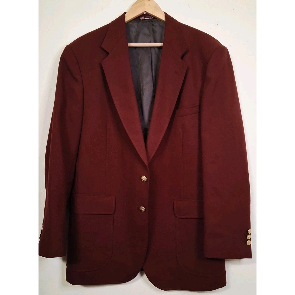 Stafford Blazer 42R Burgundy Wine Gold Buttons Hopsack Suit Jacket Sport Coat - Picture 2 of 11